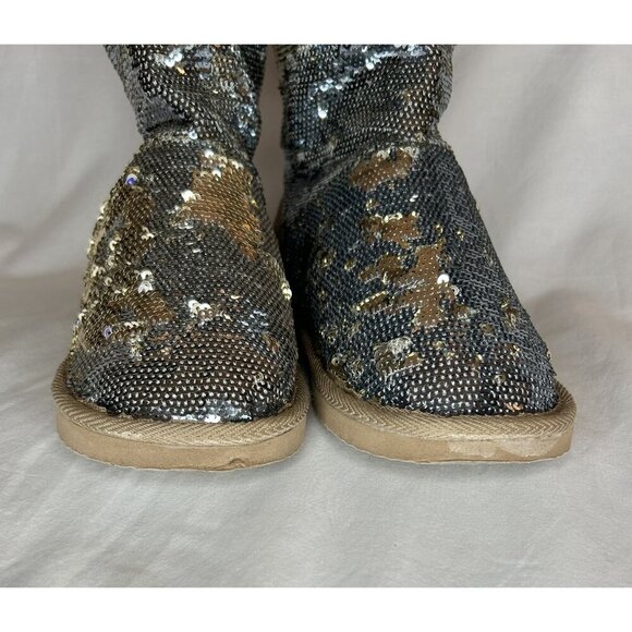 Victoria’s Secret Pink Slipper Boots Womens Size S 5/6 RARE Sequin Knit Faux Fur - Picture 7 of 16